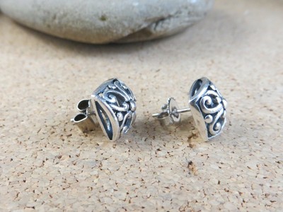 Vintage 925 Sterling Silver Square Filigree Flower Post Earrings #439
