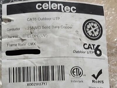 Celertec 23/4P UTP Cat6 550MHz OSP CMX Outdoor UV Resistant Cable Black /100ft