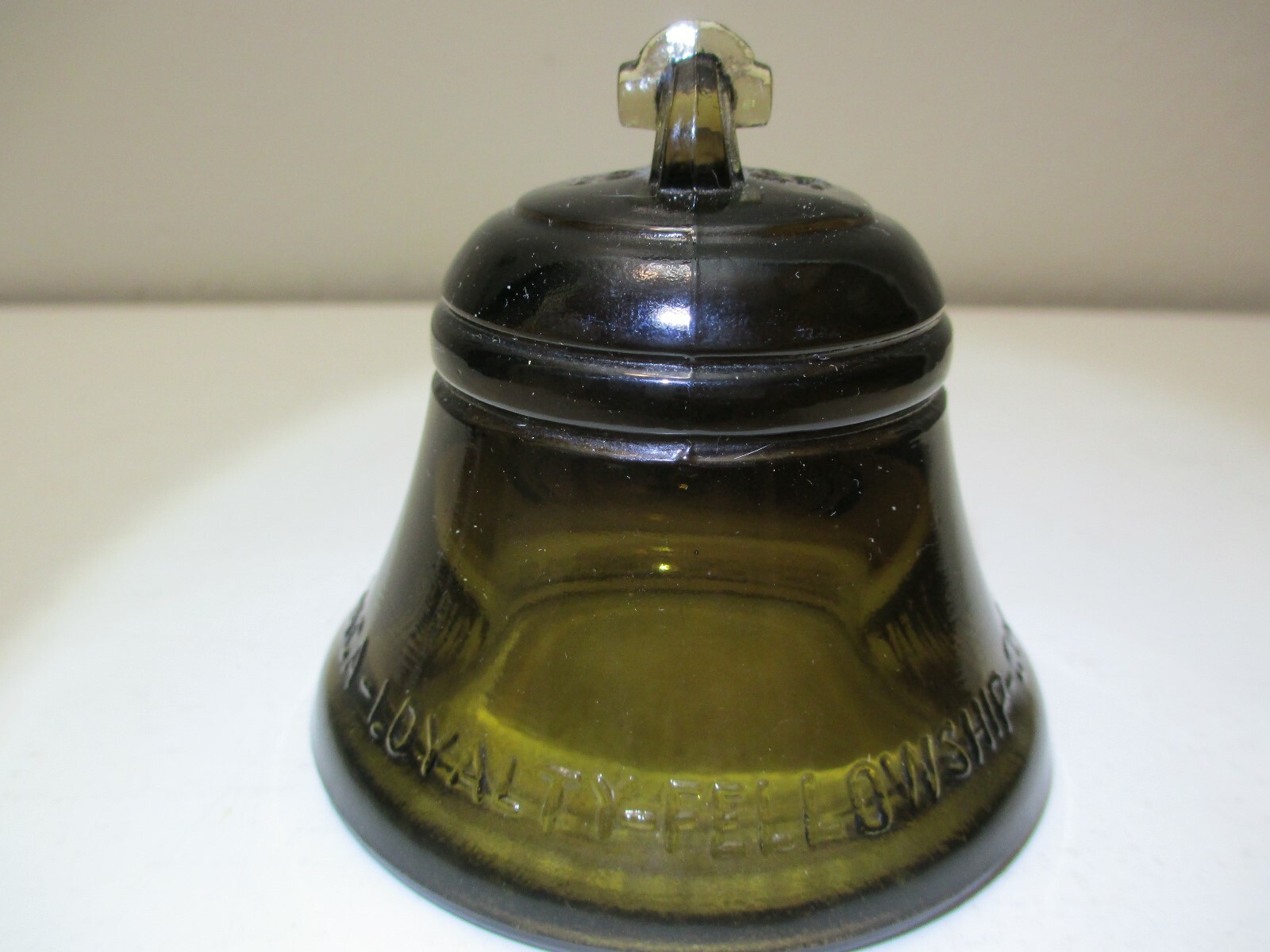 Vintage Telephone Pioneers of America Glass Bell Paperweight Brown 1987