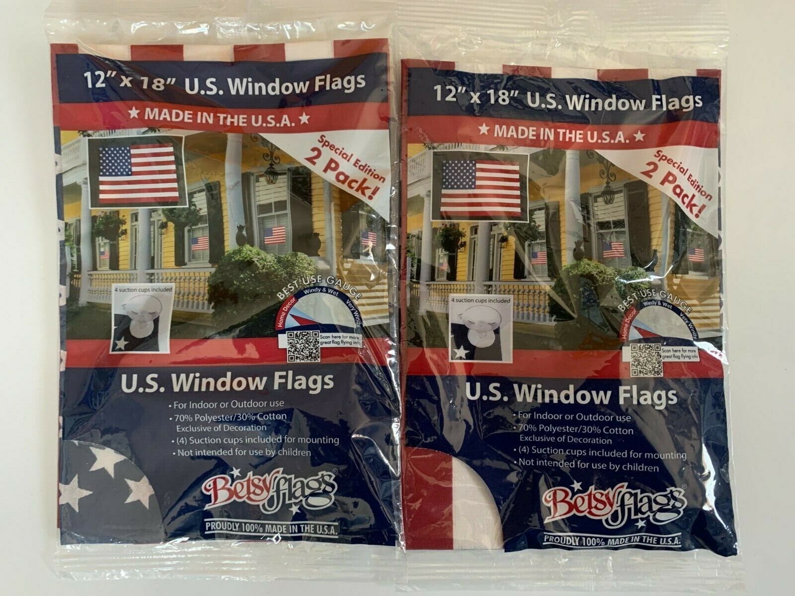 USA Window Flags 2 PK by Betsy Flags - Brand New 12