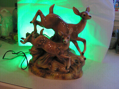 1939 Running Deer Doe Fawn Light Lamp Maddux of California Pottery 