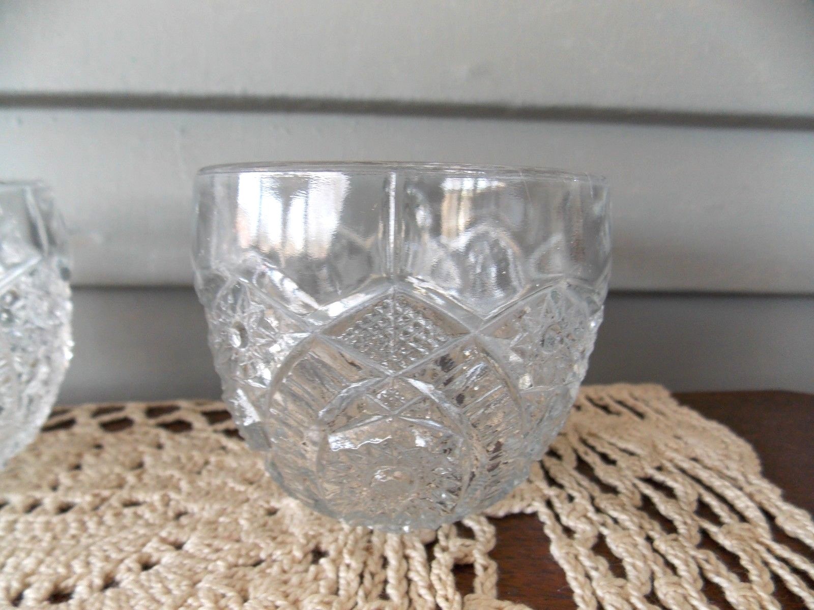 Set of 2 Vintage Clear Glass Punch Cups with Arches and Daisy Button Pattern