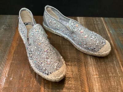 New WOMEN S SAVI RESORT WEAR ALESANDRA ESPADRILLE flats shoes silver sz 8