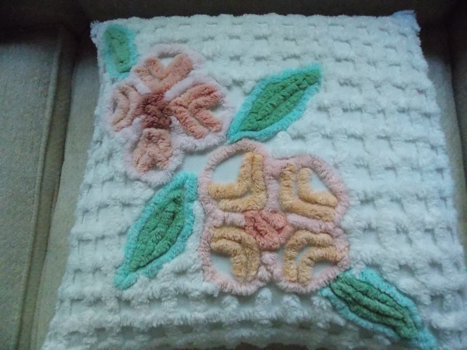 Handmade Pillow Case from Vintage Chenille Bedspread 16 x 16