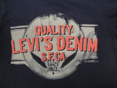 Levi's Denim SF CA Wings T-shirt Navy Blue Distressed Graphic Shirt Boys size S