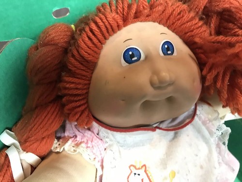 vintage Cabbage Patch Kid with damaged box --1985 red hair w/piggy tails