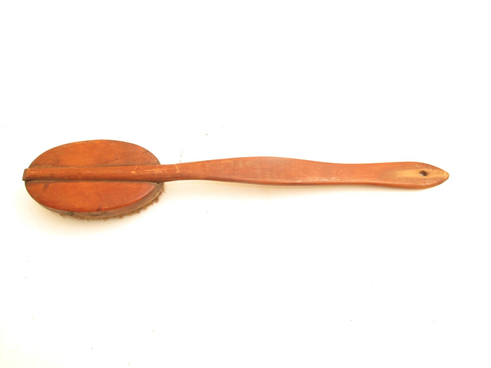 ANTIQUE VICTORIAN HORSEHAIR BRUSH WOODEN HANDLE BATH SCRUB BRUSH PRIMITIVE 1880S