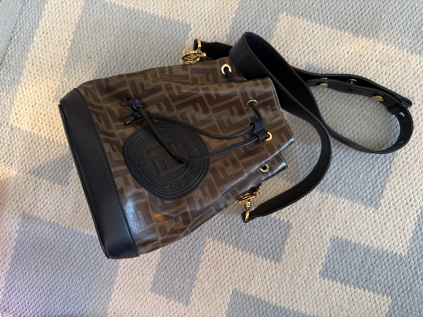 Fendi Mon Tresor Bucket Bag FF Logo Brown Black Logo *READ