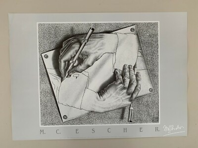 M. C. ESCHER 'DRAWING HANDS,1948' RARE AUTHENTIC 1980's ART