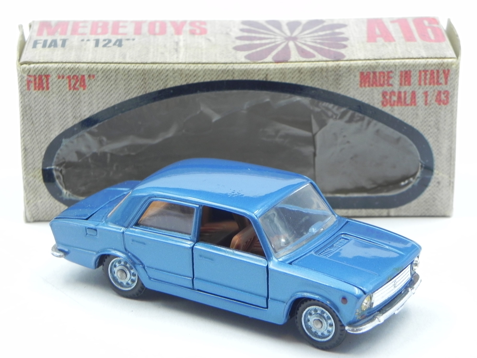 Mebetoys A16 Fiat 124 Bleu Met Jantes 10 Trous Int Marron