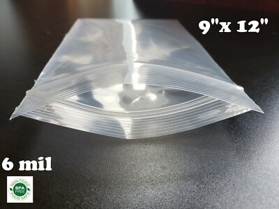 25 9'' x 12'' Extra Heavy Duty 6 Mil Zip Seal Lock Top Plastic Bags Resealable
