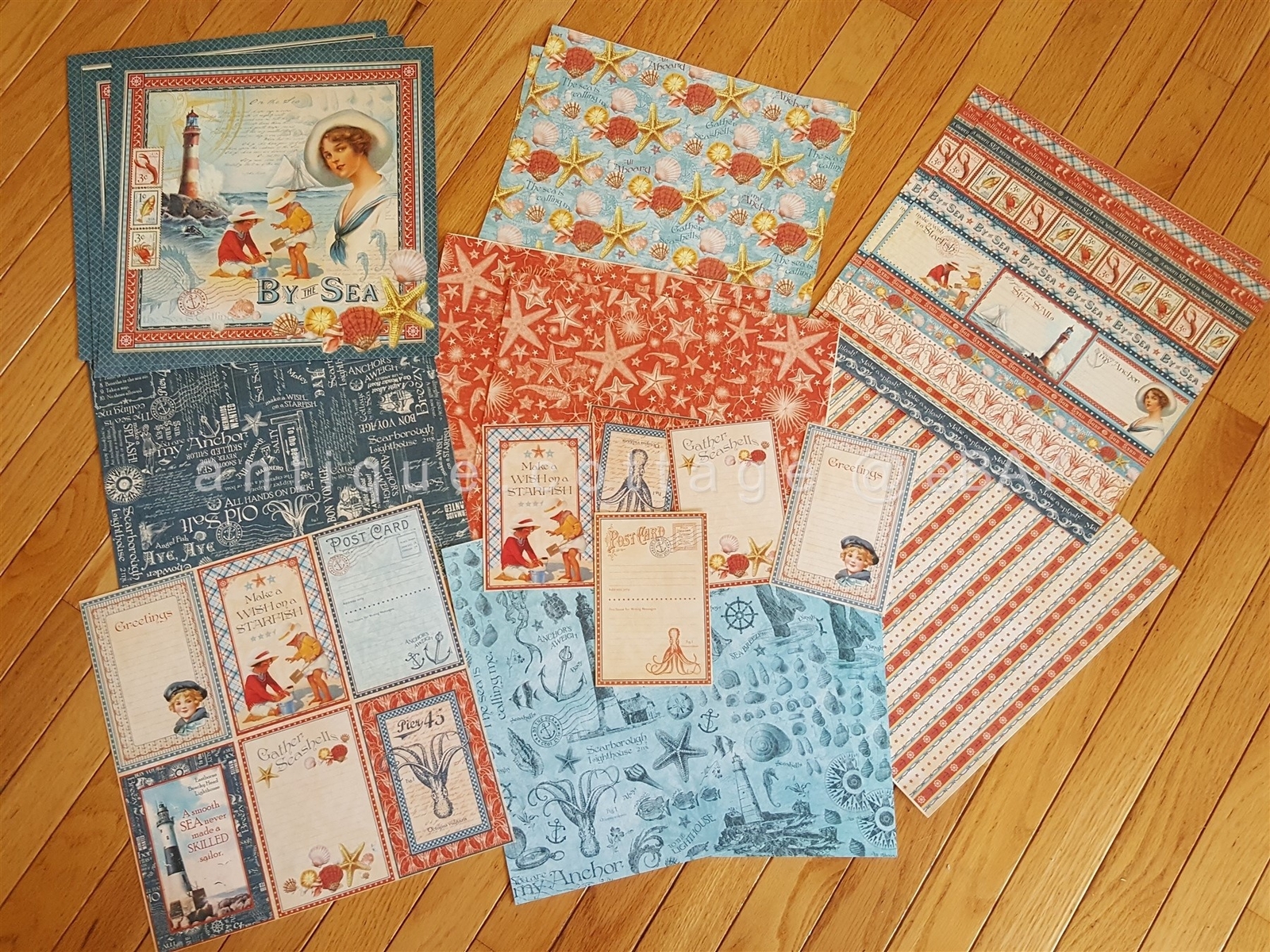 LOT 64pc SCRAPBOOK PAPER w 27 CARDS beach halloween christmas travel wordart kit