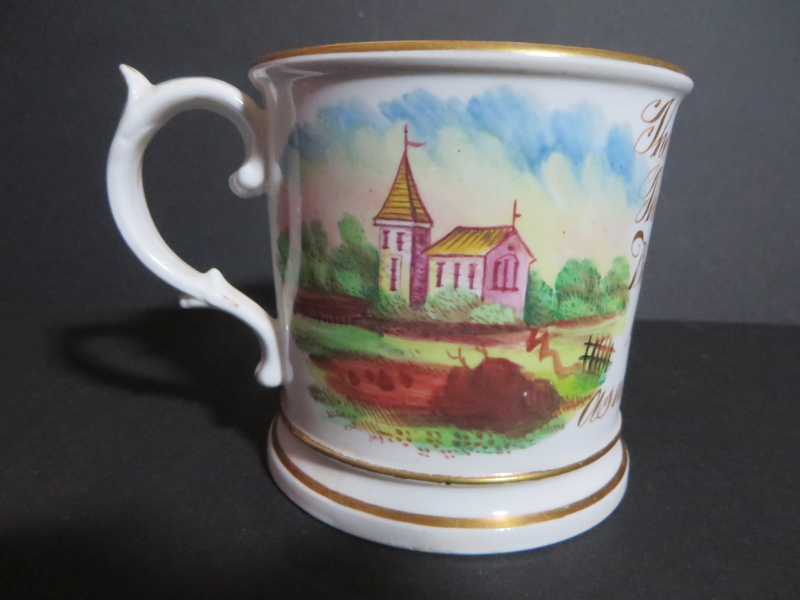 Porcelain Early 19th C English Soft Paste Hand Painted Motto Large Mug