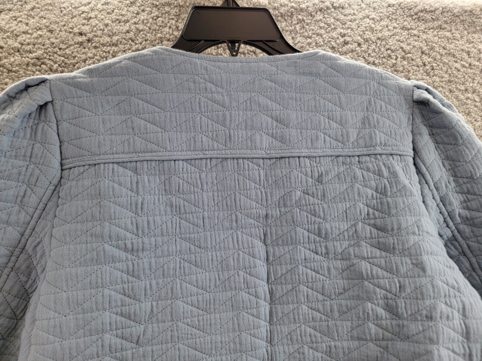 Avec Les Filles Quilted Puff-Shoulder Zip-Front Jacket Women's L Dusty Blue L/S - Picture 7 of 15