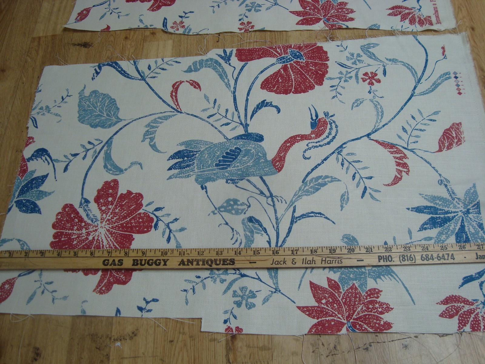 2 Remnants BRUNSCHWIG FILS BATIK Document BIRDS DRAPERY FABRIC 18