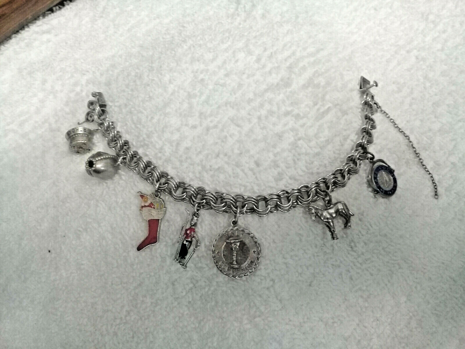 Vintage Sterling Silver Charm Bracelet with 7 Charms