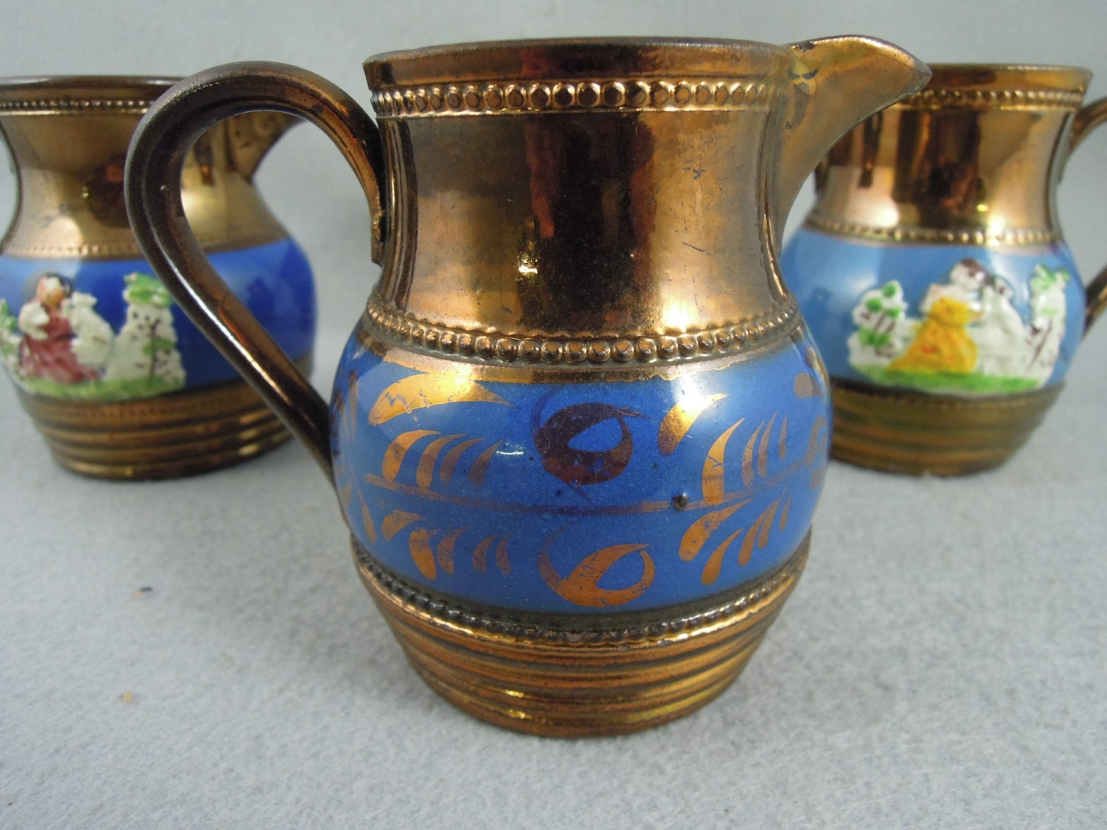 Luster Ware Copper and Blue Pitchers Antique