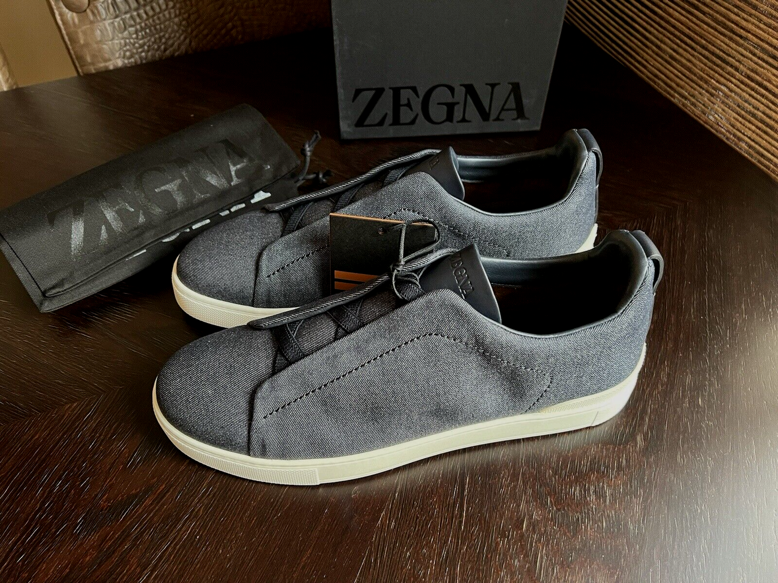 Pre-owned Ermenegildo Zegna Zegna Navy Blue Usetheexisting™denim Triple Stitch Sneakers Us 12 Uk 11 Eu 45