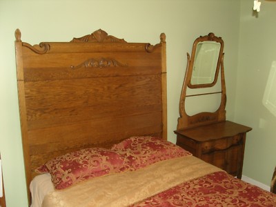 Antique Oak Bedroom set ornate refinished 3 pc washstand bureau bed full 1900's