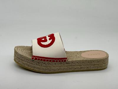 Pre-owned Gucci Pilar Gg Canvas Espadrille Slide Mule Sandal Flat Platform Shoes $580 In White, Red