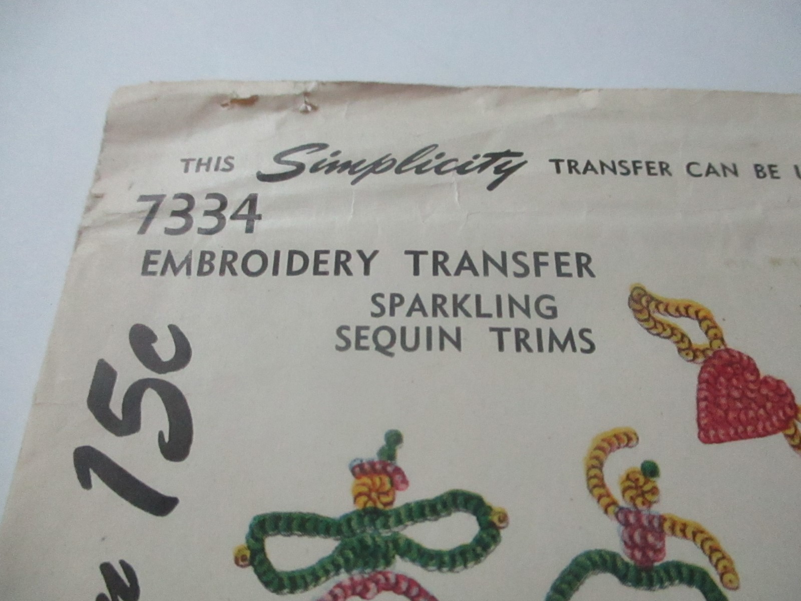 Vintage 1940s Simplicity Embroidery Transfer Pattern 7334 Sparkling Sequin Trims