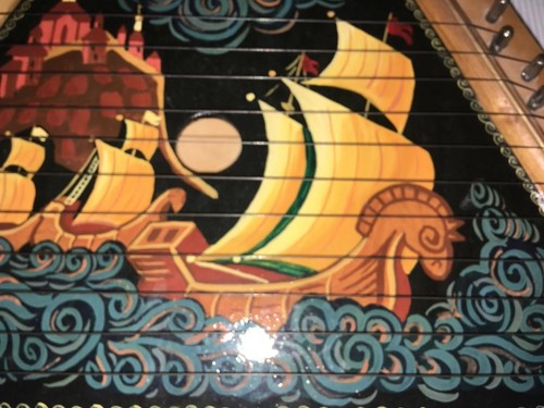 Vtg  Handpainted Russian Design Lap Harp Zither Dulcimer W Fairy Tale Song Cards