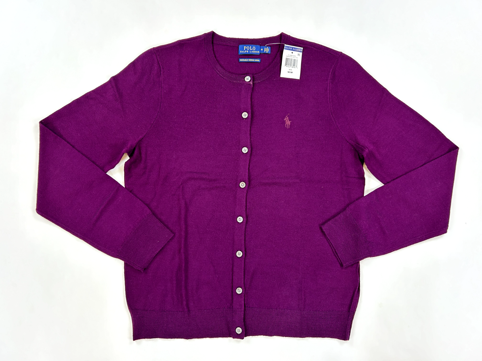 Женский кардиган Polo Ralph Lauren из шерсти мериноса, который можно стирать - Сливовый - Размер: Средний