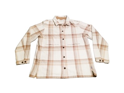 FjallRaven Singi Flannel Overshirt Women's Small Beige Plaid Thick Shirt Jacket