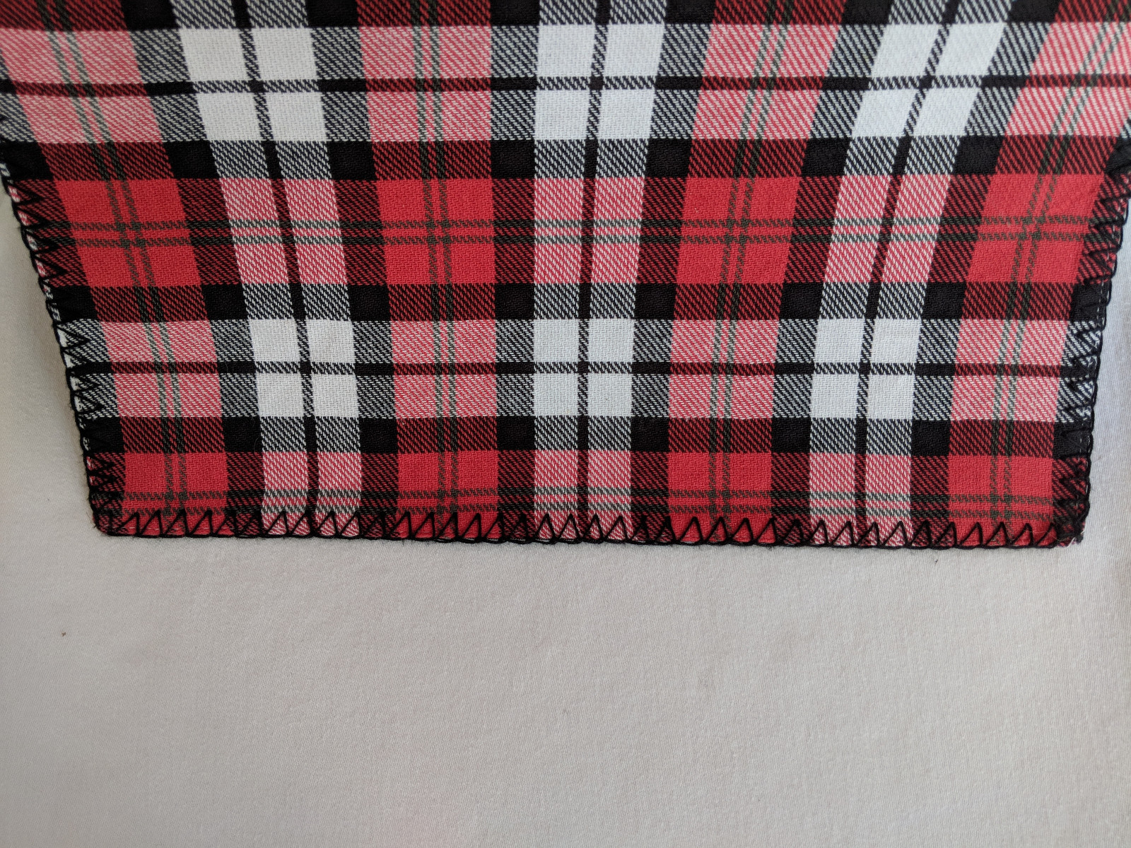 Table Runner Reversible Gray Red Plaid Blanket Stitch Holiday Snowflakes