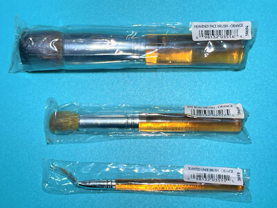 BAREMINERALS - 3 PC CLEAR ORANGE BRUSH SET - HEAVENLY FACE -EYE BUKI - SLANTED L