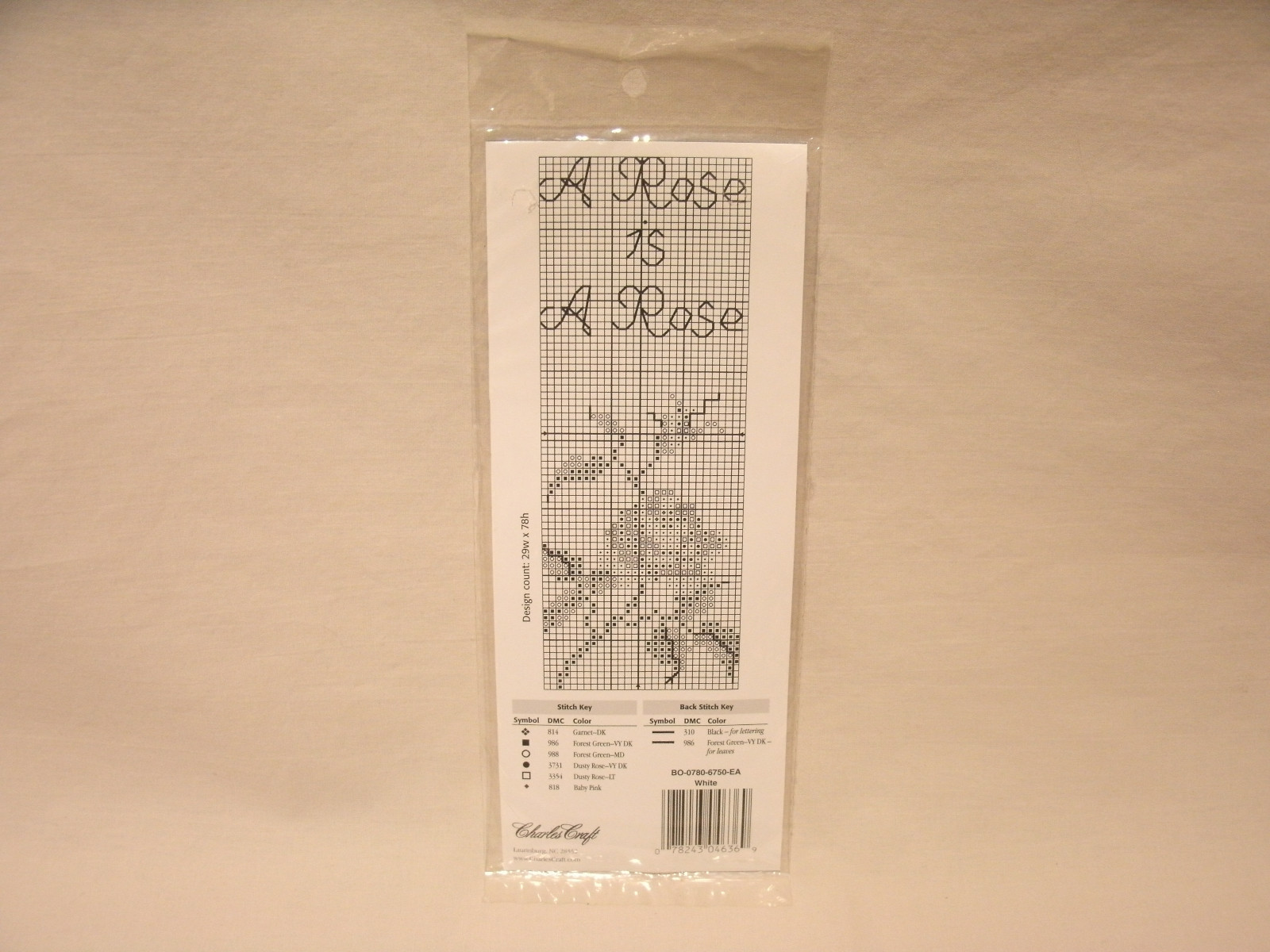 Charles Craft White Cotton 18 Count Cross-Stitch Bookmark ~ Pattern on Back