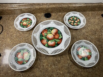 Vintage Fruit Plate Open Lace Edge Large Plate 9.5  Small 6 