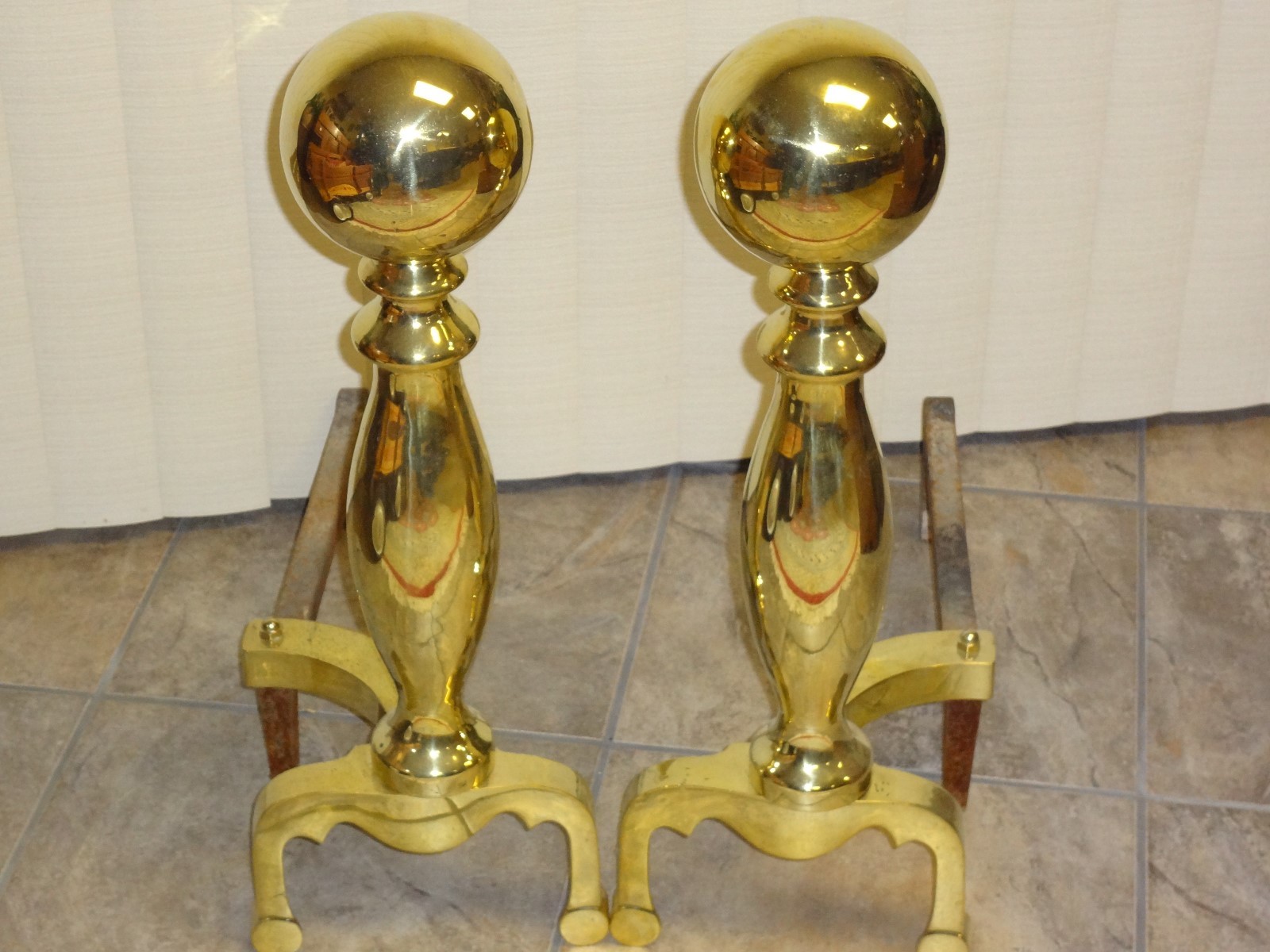 SET OF SOLID BRASS ANDIRONS