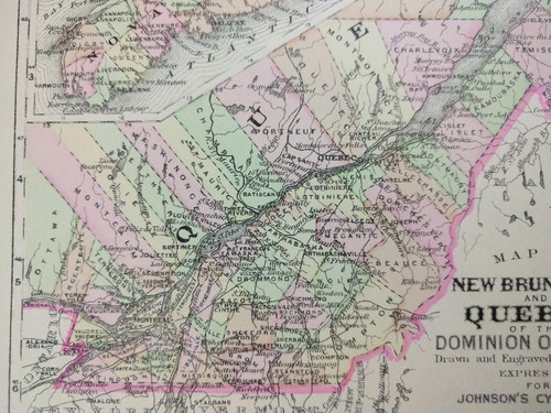 Vintage 1896 QUEBEC & NEW BRUNSWICK CANADA Map 10