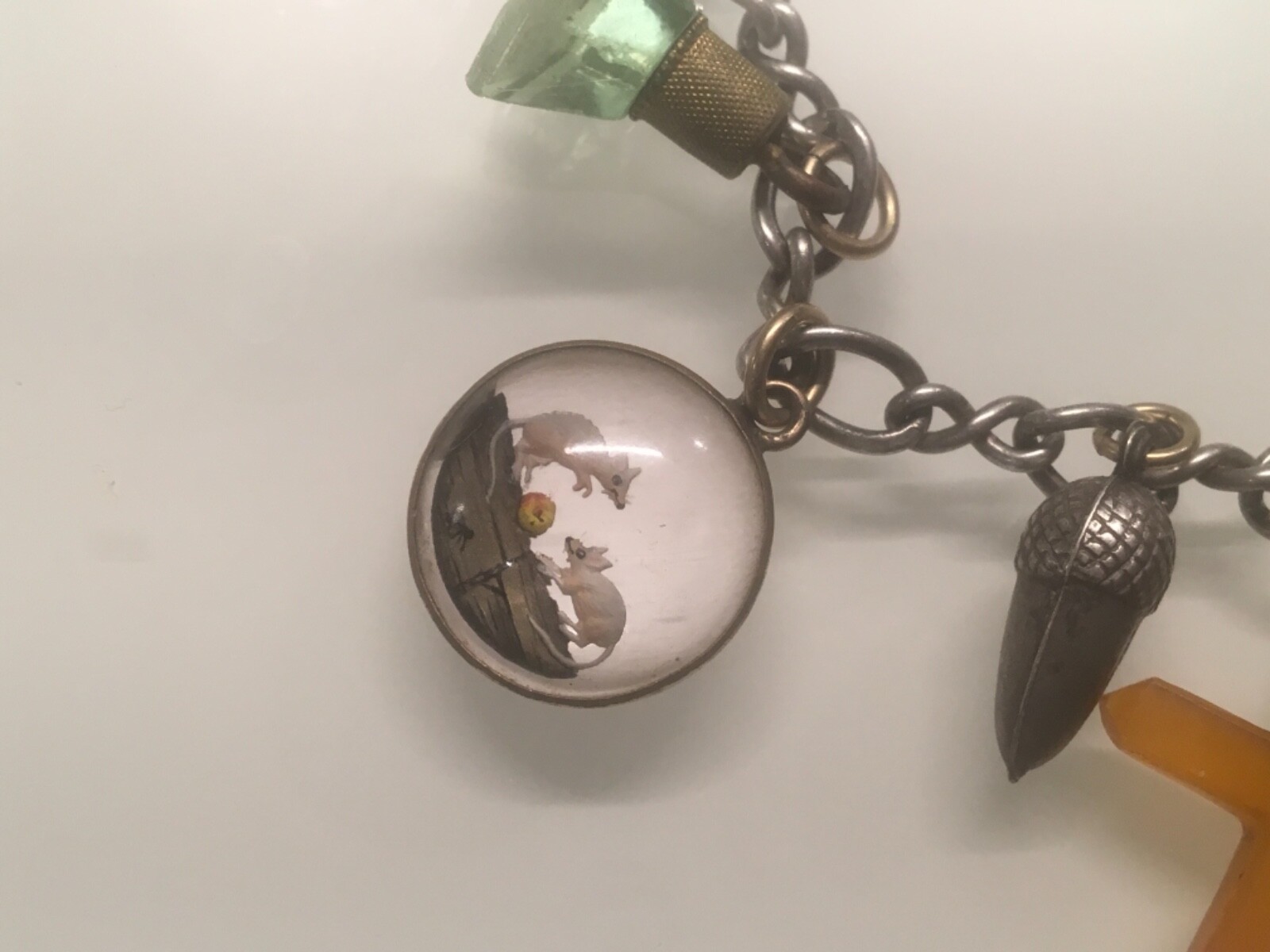 UNUSUAL, RARE ANTIQUE/VICTORIAN CHARMS, VERY SPECIAL BRACELET, ESSEX CRYSTAL ETC