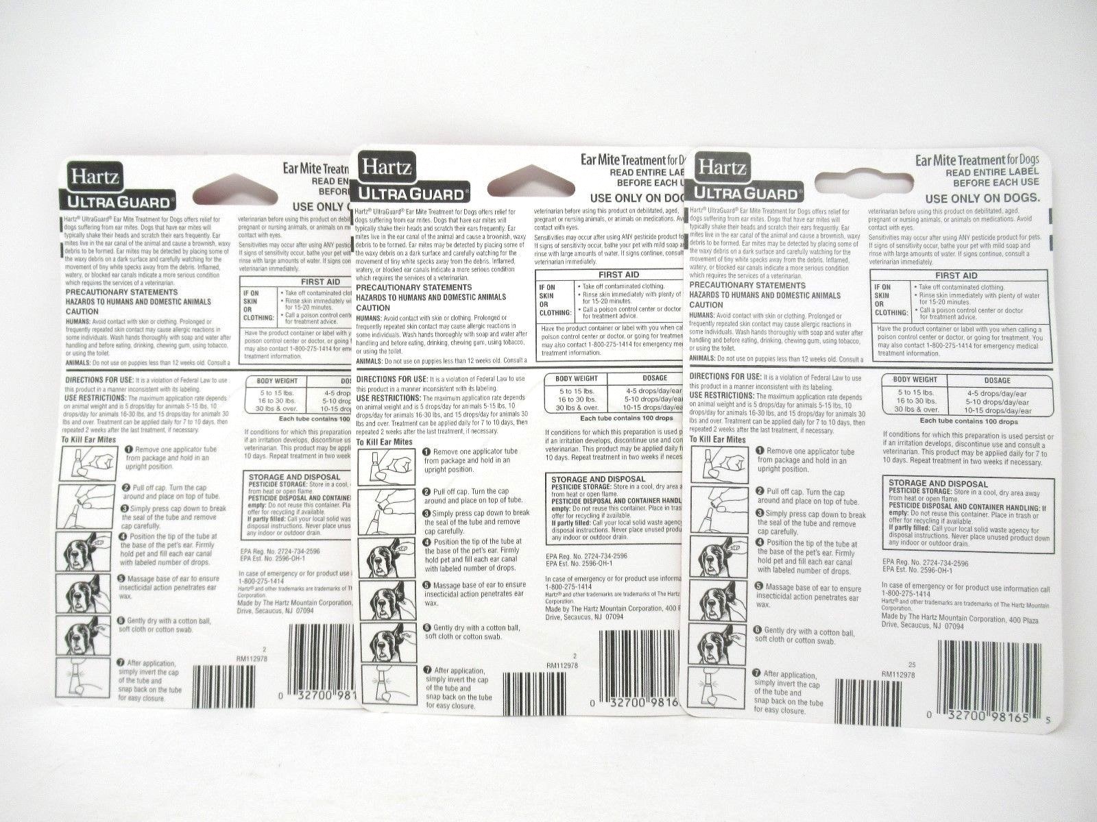 Hartz Ultra Guard Ear Mite Treatment for Dogs 3 Count 3 Tubes Each 9 Tubes Total