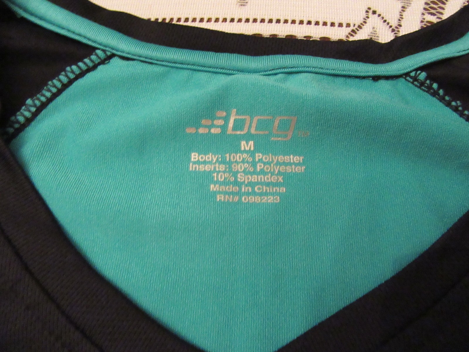 bcg tee shirt womens size M athletic top black green trim