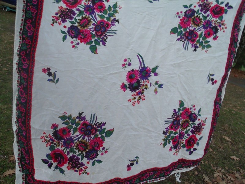 Vtg 100% Silk Scarf Japan Floral Red  Blue Purple Gem Tones 25