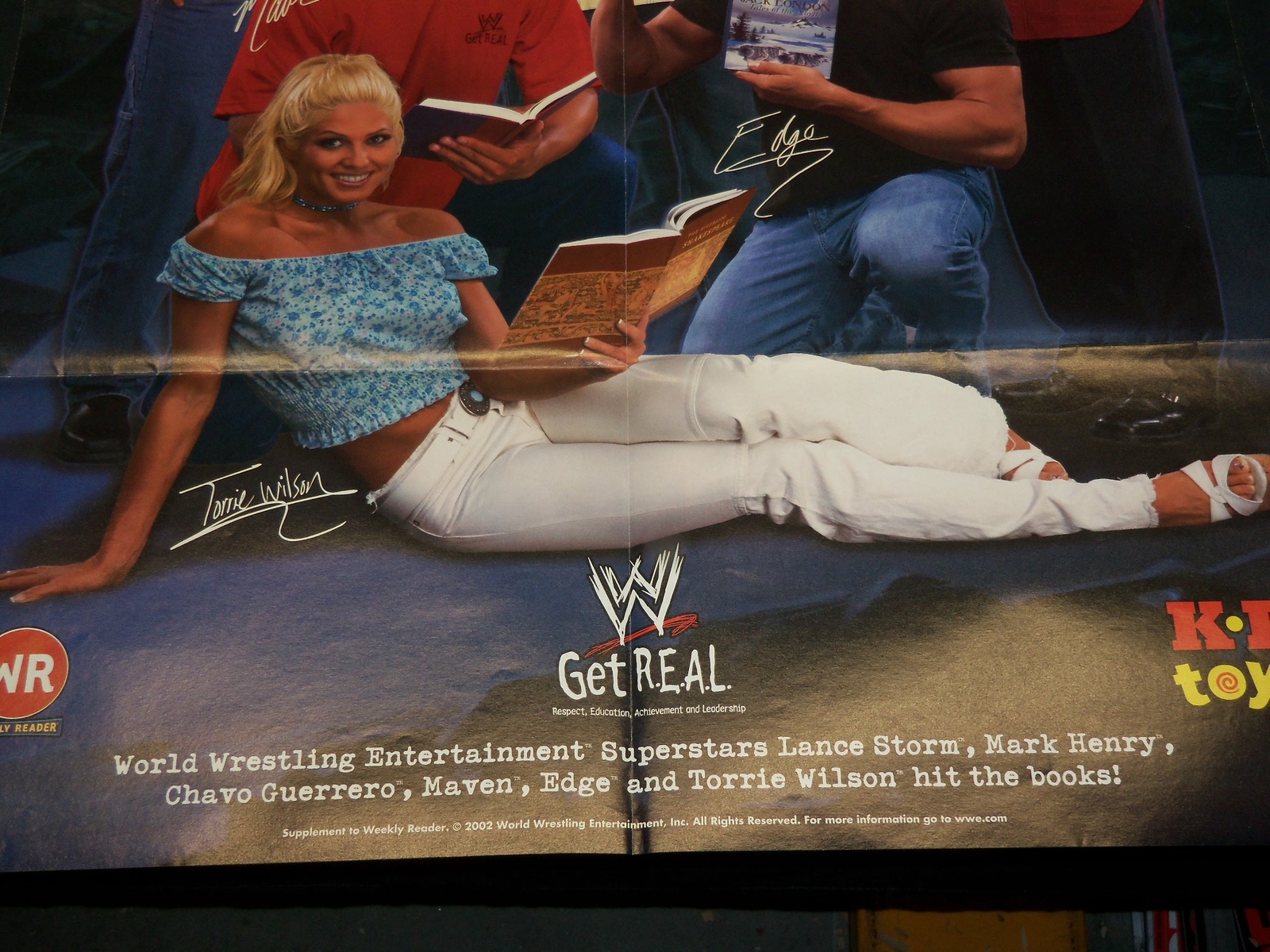 2002 WWF GET REAL POSTER - KB TOYS - MARK HENRY - EDGE - TORRIE WILSON - J 5970