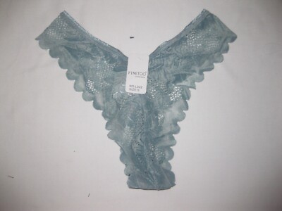 Finetoo 80s aesthetic sheer lace hi-leg cut thong panties S light blue vaporwave