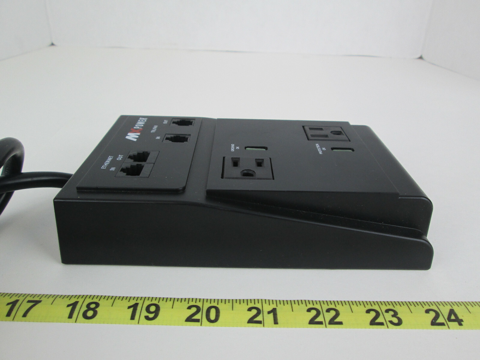 MXPower MX Power Surge Protector Two Outlets Ethernet In Out Telephone Fax T