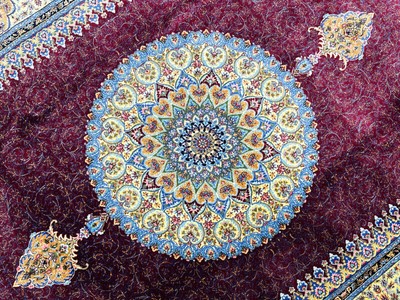 3x5 ft Unique Design Bamboo Silk Rug, 100x150 cm Red Medallion Carpet, AKK55233