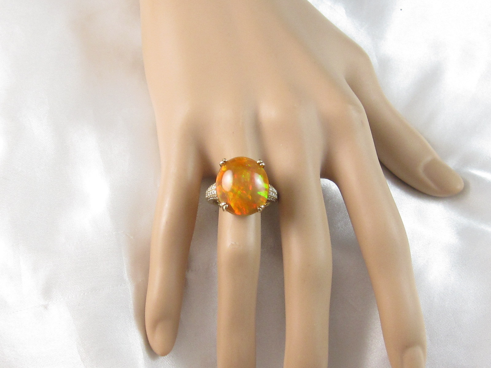Opal Diamond Ring Ethiopian Orange 14K Yellow Gold Cabochon Fine Jewelry Size 7