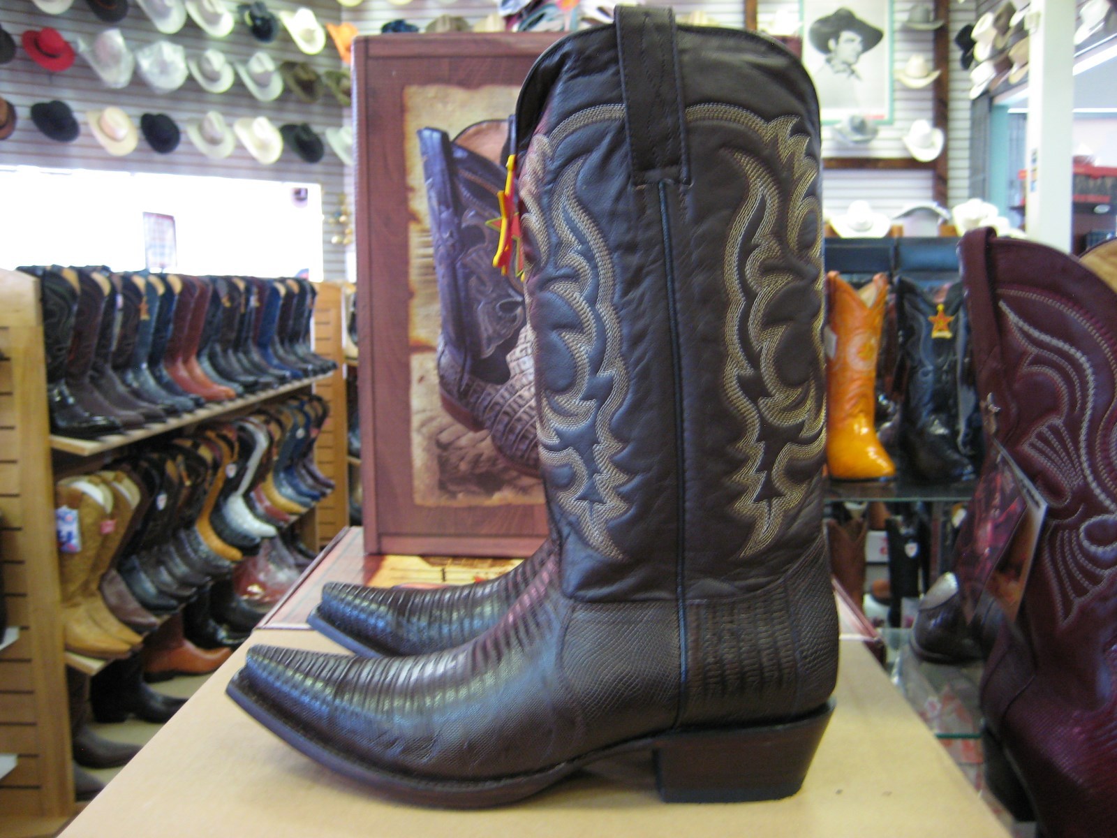 Pre-owned Los Altos Boots Los Altos Brown Snip Toe Genuine Lizard Teju Western Cowboy Boot (ee) 94e0707