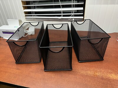 Set of 3 Household Wire Mesh Metal Steel Storage Basket Organizer CD Storage ...