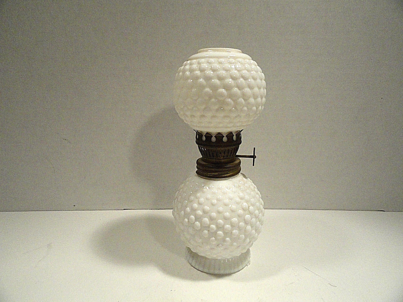 White Milk Glass Hobnail Oil Lamp Japan