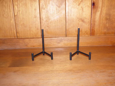 2pc Ceramic art tile plate coaster stand display holder heavy duty black metal