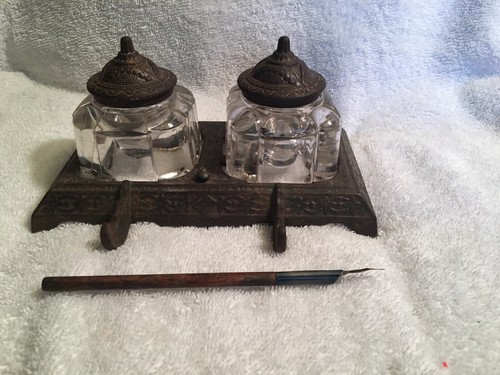 Antique Inkwell With Pen