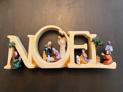 Noel Word Plaque Nativity Scene 4'' x 10'' Resin Christmas Decor -New