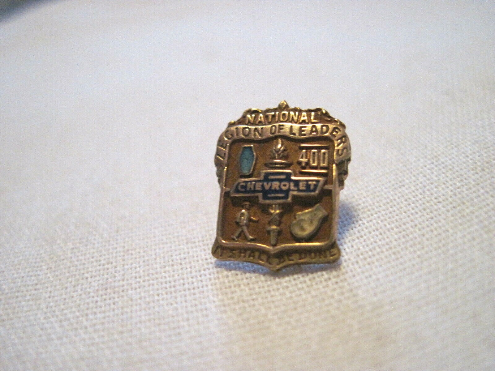 CHEVROLET NATIONAL LEGION OF LEADERS 400 MILLER 10K GOLD VINTAGE SCREW BACK PIN